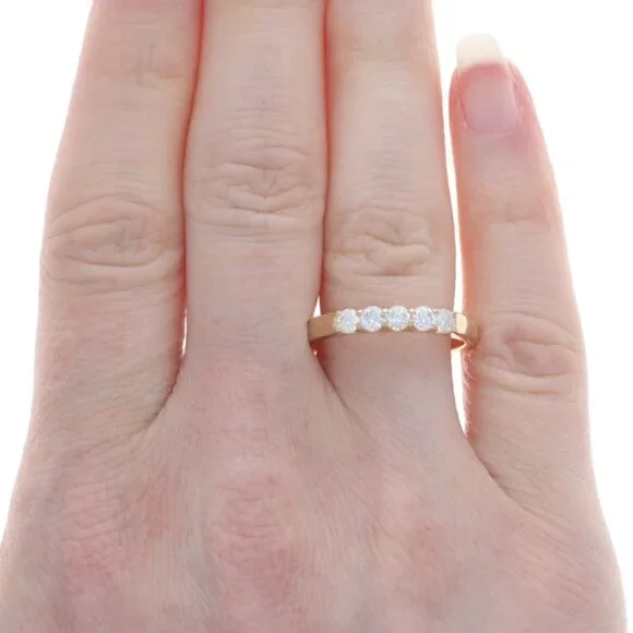 Yellow Gold Diamond Five-Stone Anniversary Wedding Band - 18k Round .50ctw Ring